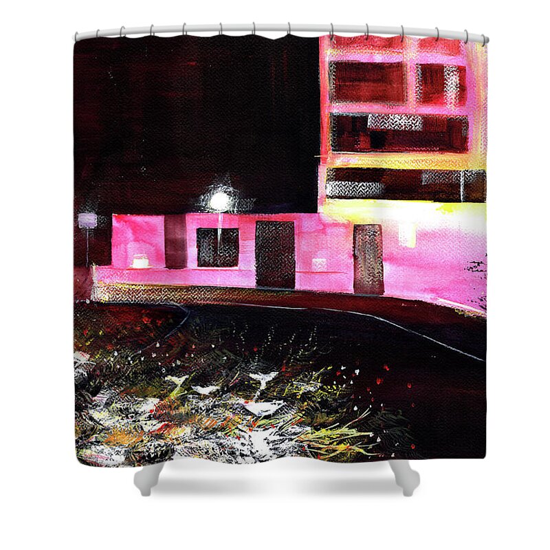 Cityscape Shower Curtain featuring the painting Night Walk by Anil Nene