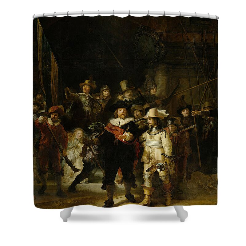 Rembrant Shower Curtain featuring the painting Night Watch, 1642 by Vincent Monozlay