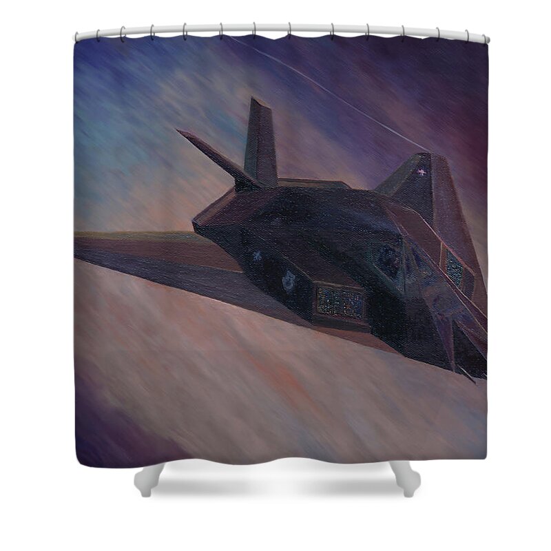 Air Force Shower Curtain featuring the painting Nighthawk at Night by Douglas Castleman