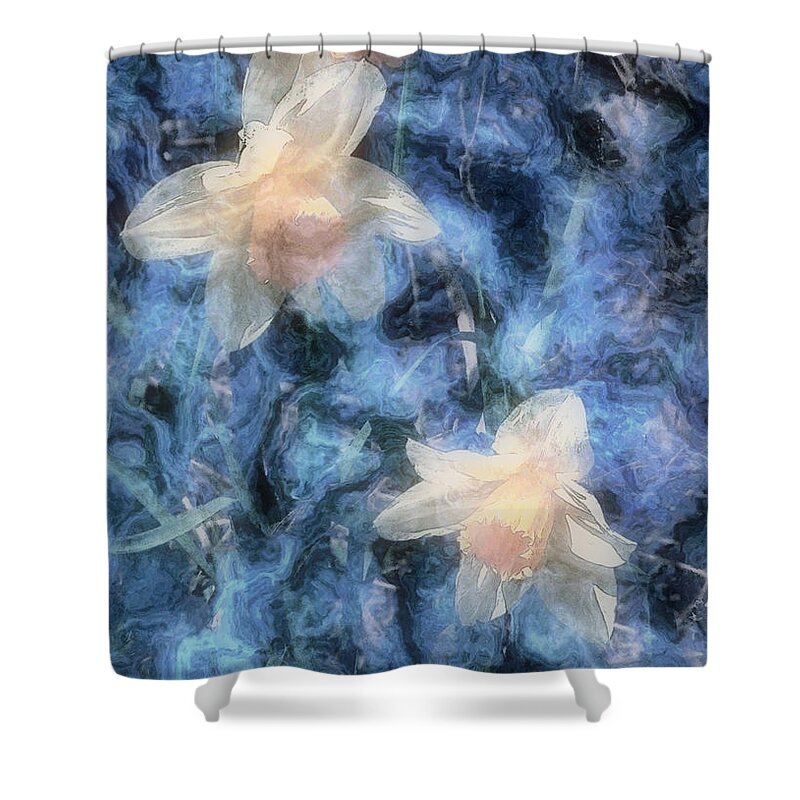 Daffodils Shower Curtain featuring the painting Nighttime Narcissus by RC DeWinter