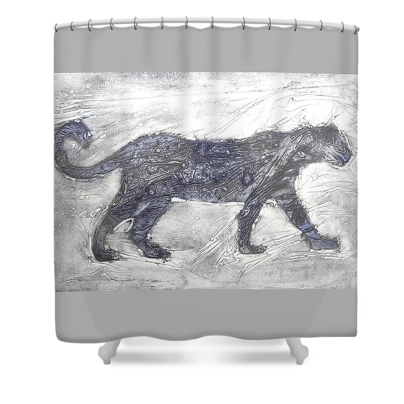 Leopard Shower Curtain featuring the painting Nightwalk by Ilona Petzer