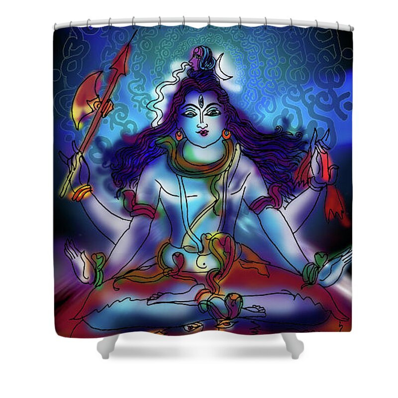 Shiva Shower Curtain featuring the painting Nirvikalp Samadhi Kapali Shiva by Guruji Aruneshvar Paris Art Curator Katrin Suter