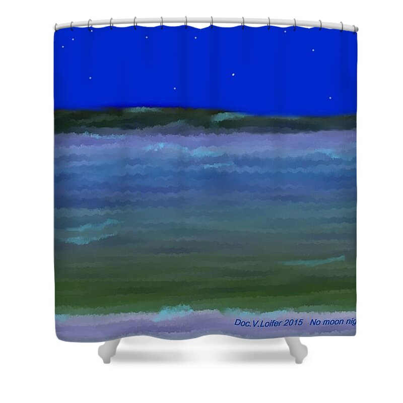 Night No Moon Sea Waves Colors Stars Sky Shower Curtain featuring the digital art No moon night sea by Dr Loifer Vladimir