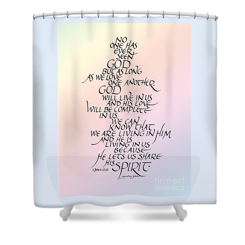 Scripture Shower Curtain featuring the drawing No One Has Seen God by Jacqueline Shuler