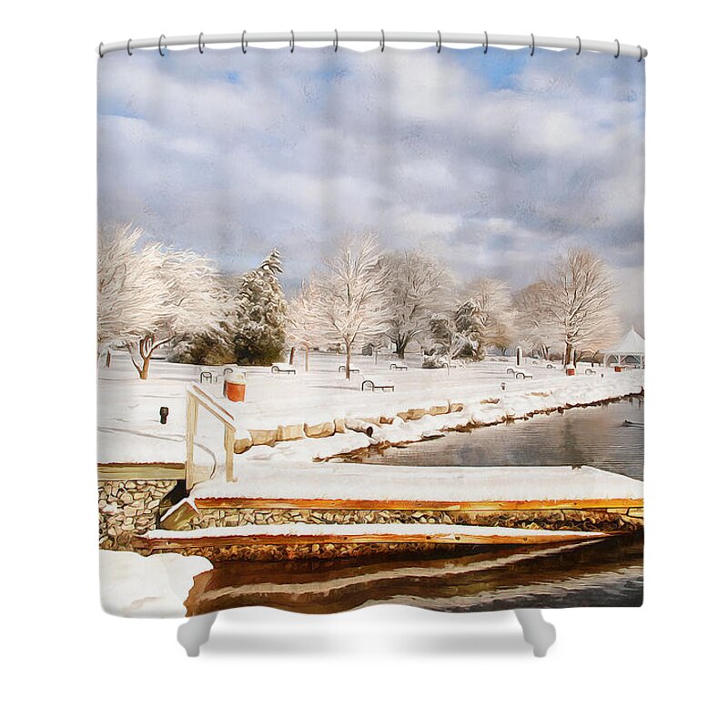 Boat Launch Shower Curtain featuring the digital art No Swimming by JGracey Stinson