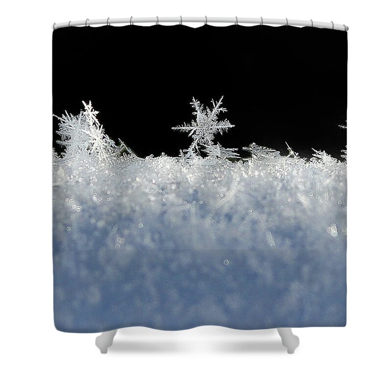 Snowflakes Shower Curtain featuring the photograph No Two Exactly Alike by Penny Meyers