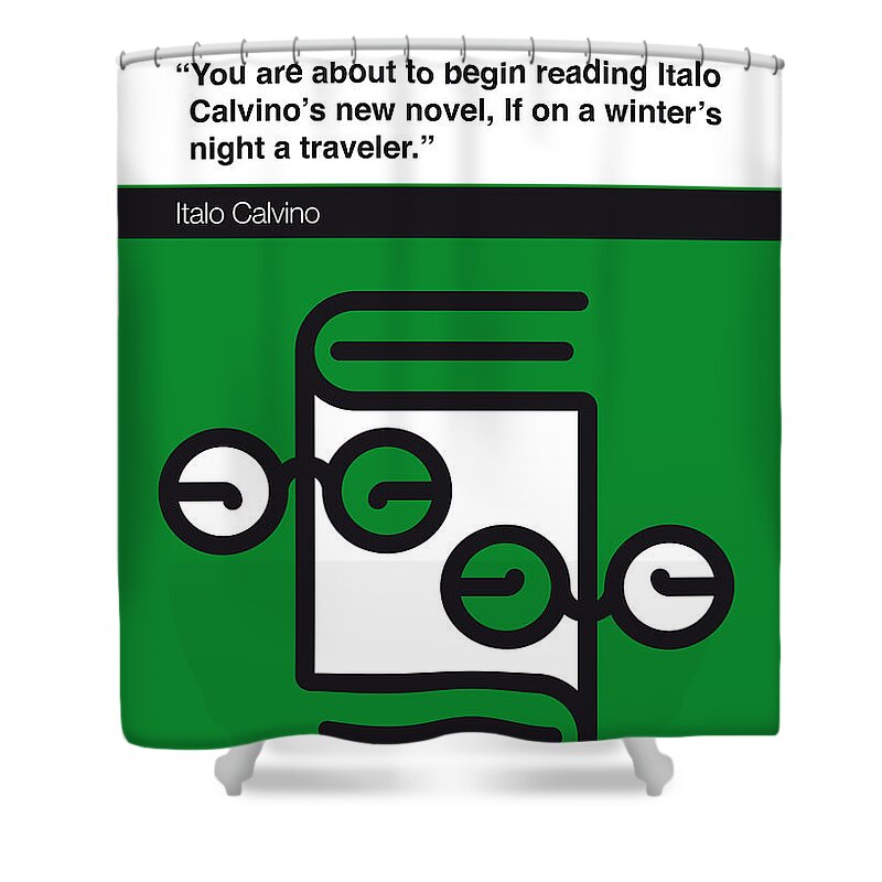 Italo Shower Curtain featuring the digital art No014-MY-If on a winter's night a traveler-Book-Icon-poster by Chungkong Art