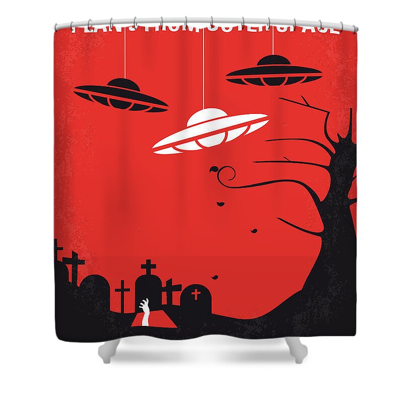 Plan 9 From Outer Space Shower Curtain featuring the digital art No518 My Plan 9 From Outer Space minimal movie poster by Chungkong Art