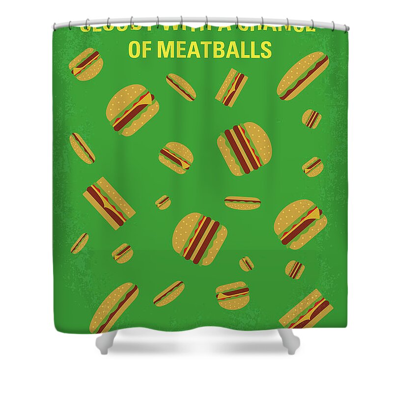 Cloudy With A Chance Of Meatballs Shower Curtain featuring the digital art No778 My Cloudy with a Chance of Meatballs minimal movie poster by Chungkong Art