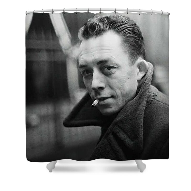 Nobel Prize Winning Writer Albert Camus Paris 1944-2015     Shower Curtain featuring the photograph Nobel prize winning writer Albert Camus Paris 1944 - 2015      by David Lee Guss