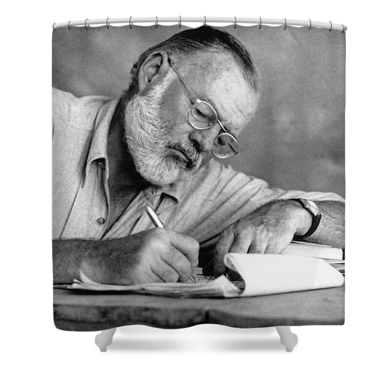 Nobel Prize Winning Writer Ernest Hemingway Circa 1950 Shower Curtain featuring the photograph Nobel prize winning writer Ernest Hemingway circa 1950 by David Lee Guss