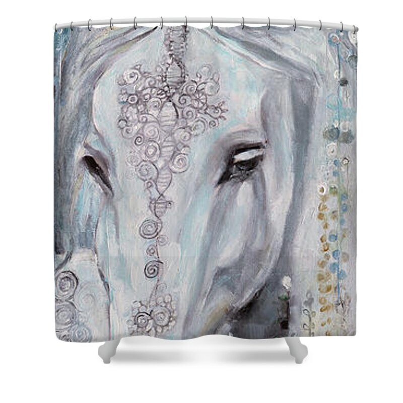 White Shower Curtain featuring the painting Noble One by Manami Lingerfelt