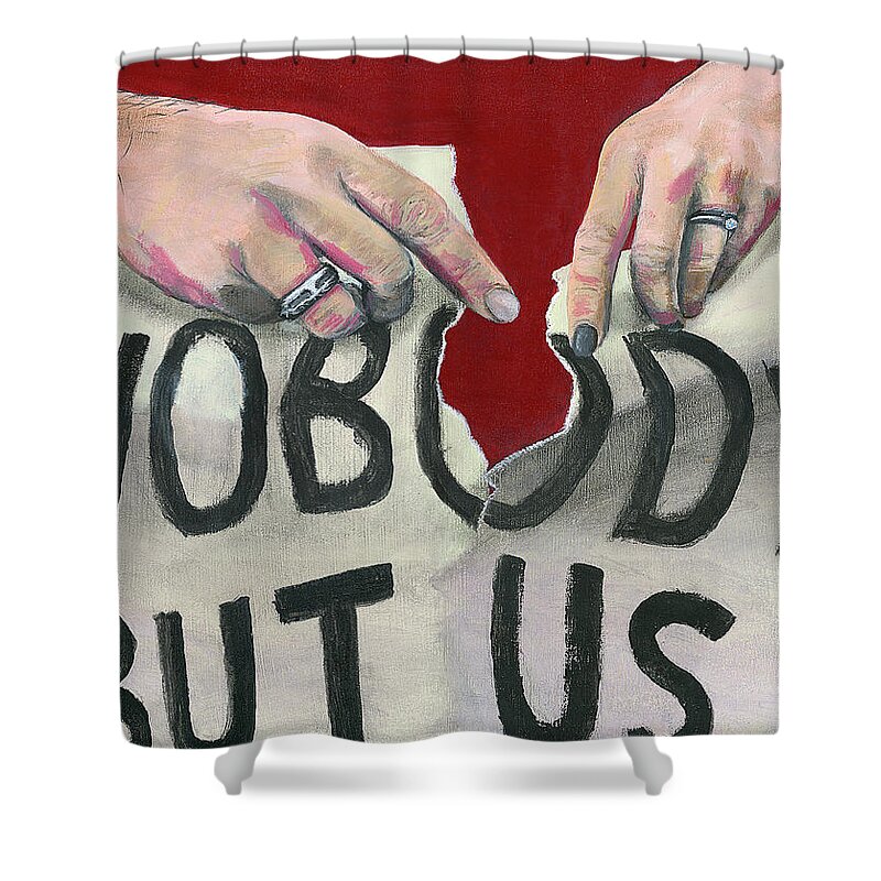 Hands Shower Curtain featuring the painting Nobody But Us by Matthew Mezo
