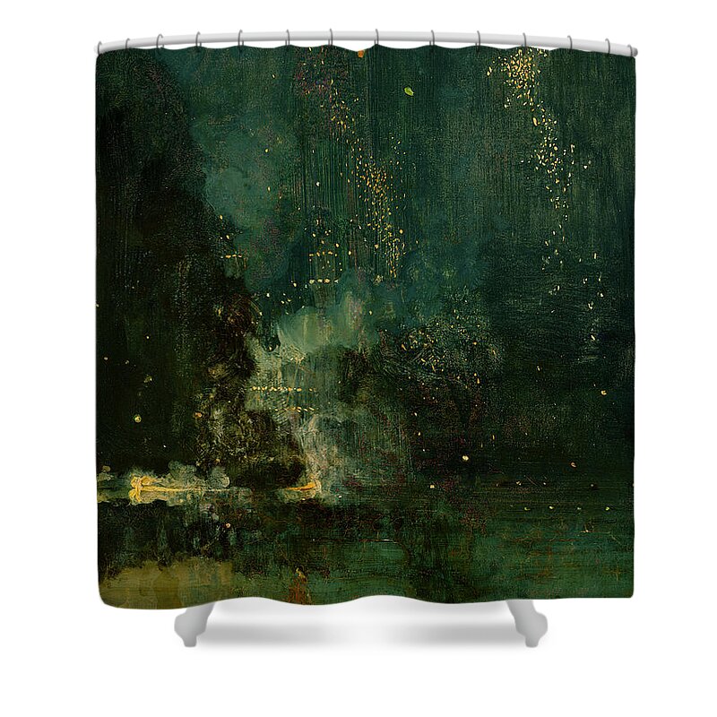 Nocturne Shower Curtain featuring the painting Nocturne in Black and Gold - the Falling Rocket by James Abbott McNeill Whistler