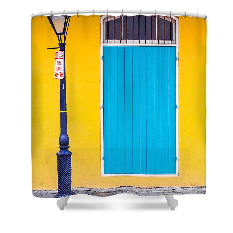 Antique Shower Curtain featuring the photograph NOLA Door and Lamppost by Jerry Fornarotto