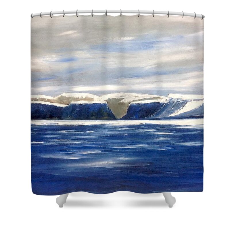 Arctic Landscape Painting Shower Curtain featuring the painting North Baffin Blues by Desmond Raymond