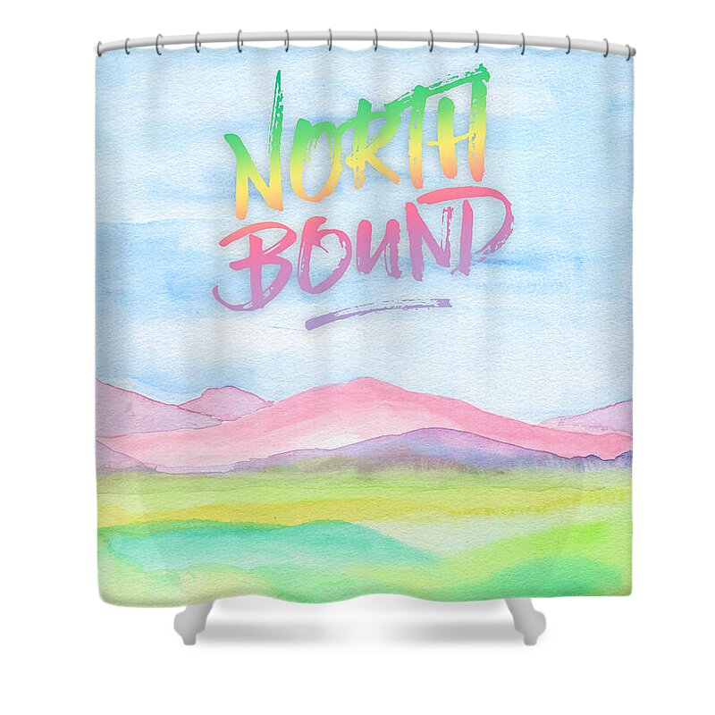 North Bound Shower Curtain featuring the painting North Bound Pink Purple Mountains Watercolor Painting by Beverly Claire Kaiya