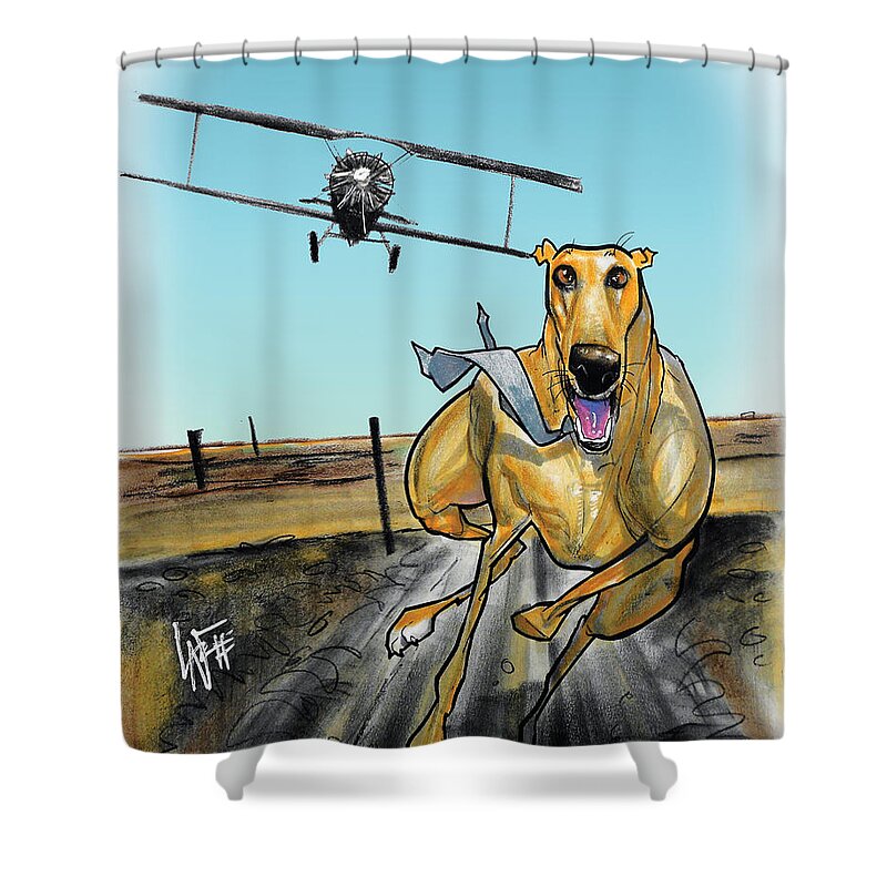 Dog Caricature Shower Curtain featuring the drawing North by Northwest Greyhound Caricature Art Print by John LaFree