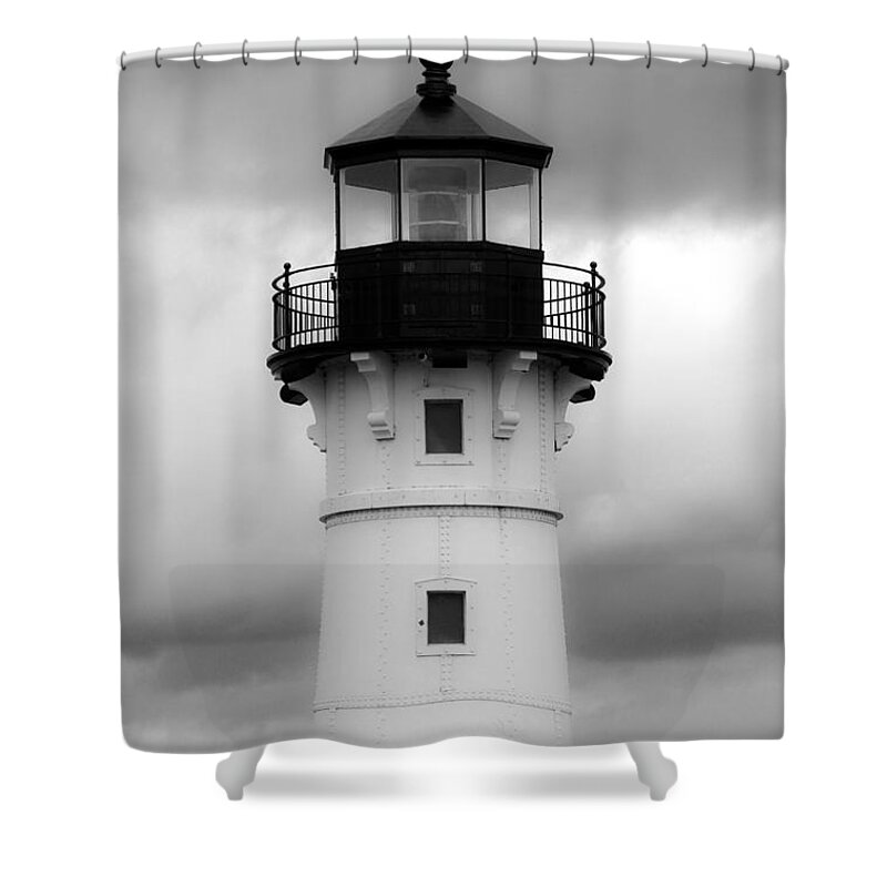 Bonnie Follett Shower Curtain featuring the photograph North Canal Lighthouse BW by Bonnie Follett