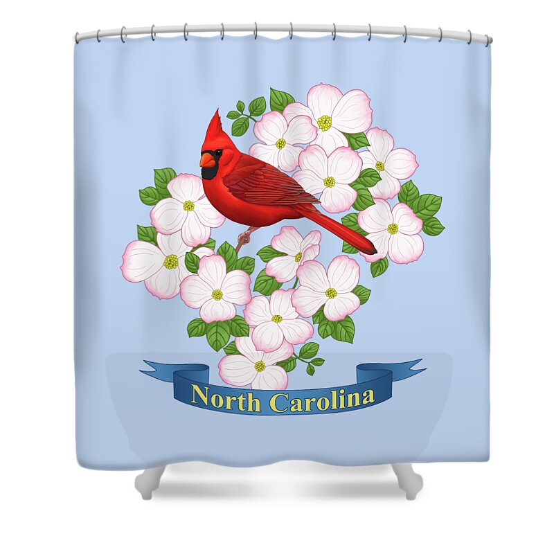 Bird Shower Curtain featuring the painting North Carolina State Bird and Flower by Crista Forest