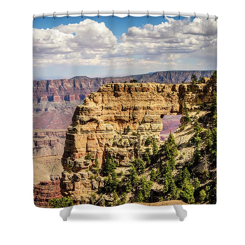 Angels Window Shower Curtain featuring the photograph North Grand Canyon - Angels Window by Debra Martz