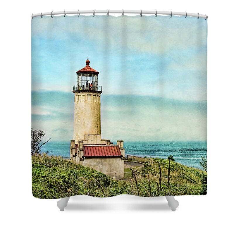Lighthouse Shower Curtain featuring the digital art North Head Lighthouse by Jean OKeeffe Macro Abundance Art