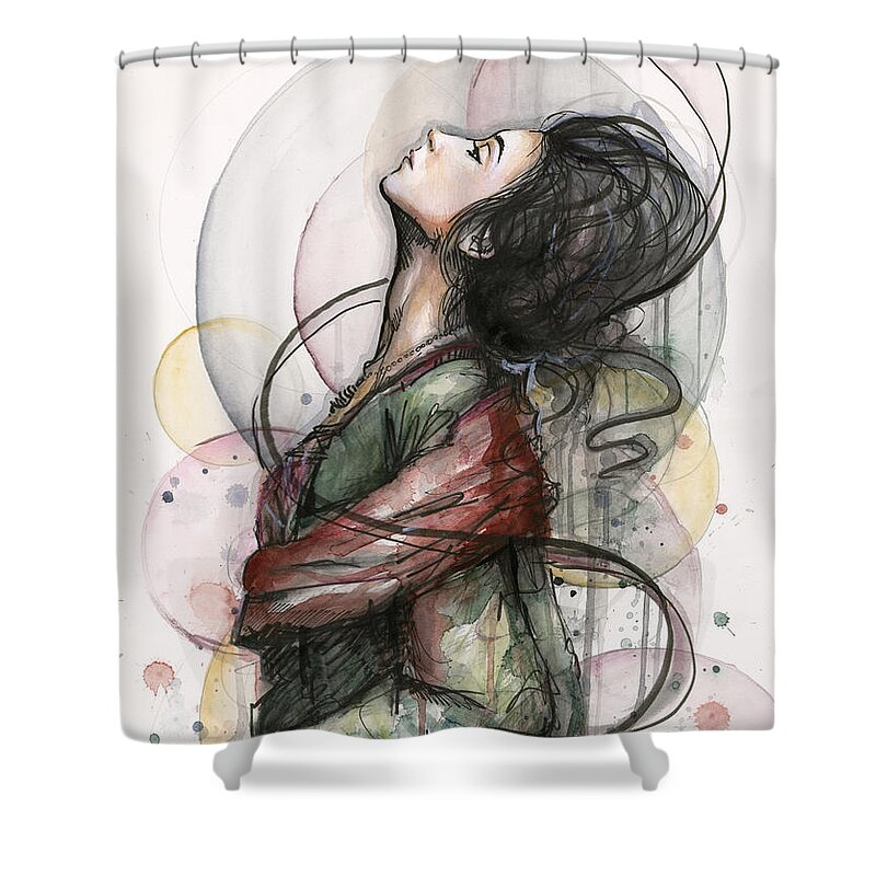 Watercolor Shower Curtain featuring the painting Beautiful Lady by Olga Shvartsur