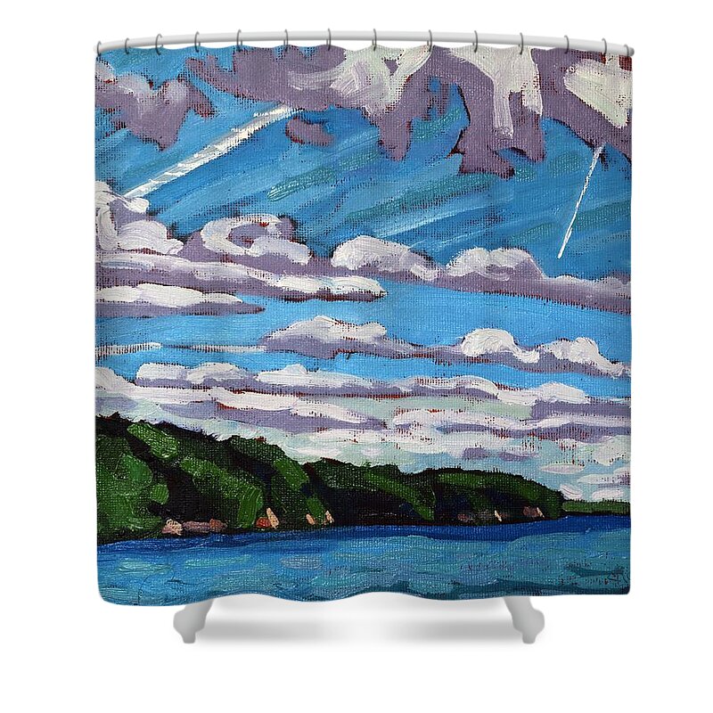 Westport Shower Curtain featuring the painting North Shore Stratocumulus Streets by Phil Chadwick