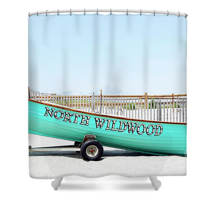North Wildwood Shower Curtain featuring the photograph North Wildwood Lifeboat by John Van Decker