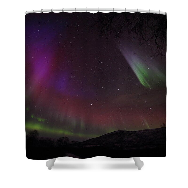 Northern Lights Shower Curtain featuring the photograph Northern Lights Color Show by Pekka Sammallahti