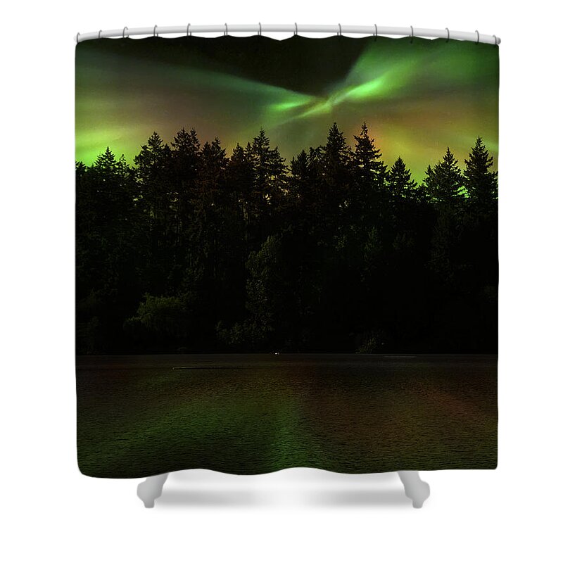 Northern Lights Shower Curtain featuring the photograph Northern Lights Woodland by Gigi Ebert