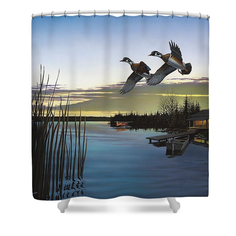 Wood Ducks Shower Curtain featuring the painting Northern Retreat by Anthony J Padgett