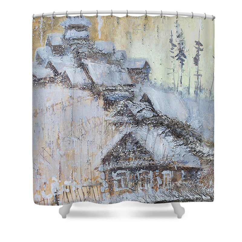 Russia Shower Curtain featuring the painting Northern Winter Village by Ilya Kondrashov