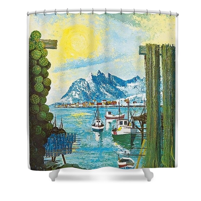 Norway Shower Curtain featuring the painting Norway coast, vintage travel poster by Long Shot
