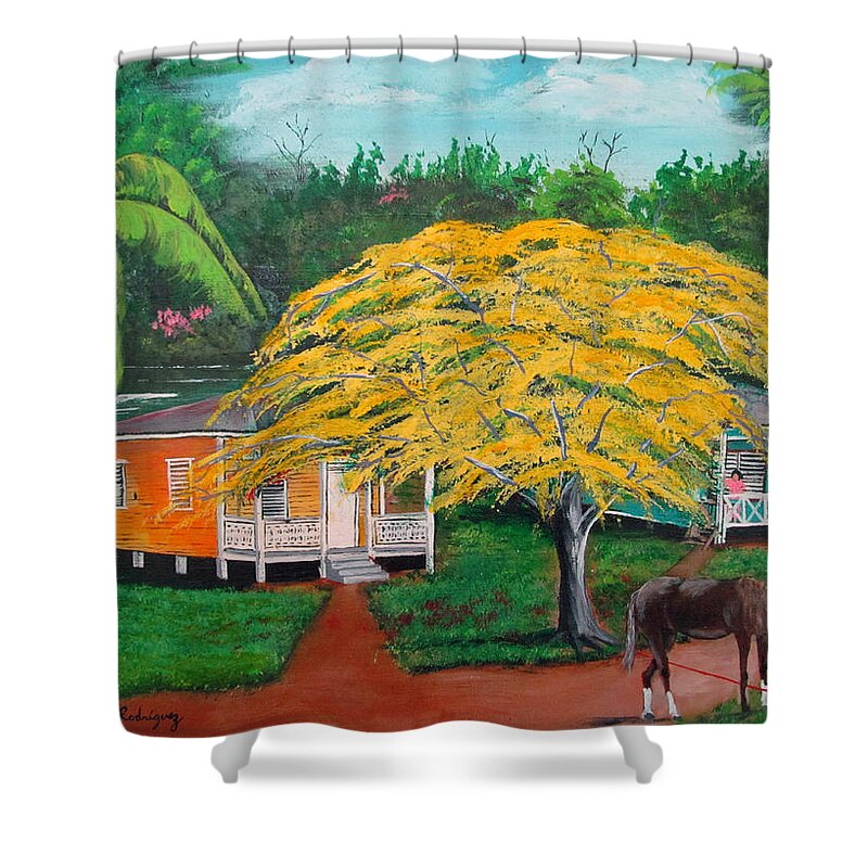 Old Wooden Homes Shower Curtain featuring the painting Nostalgia by Luis F Rodriguez