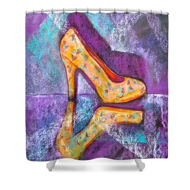 Shoe Shower Curtain featuring the painting Not My Grannie's Shoe by Barbara O'Toole