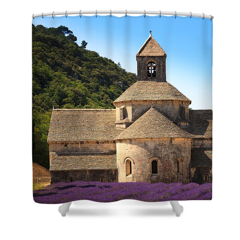 Abbaye Notre-dame De Senanque Shower Curtain featuring the photograph Notre-Dame de Senanque Abbey Provence France by Peter Noyce