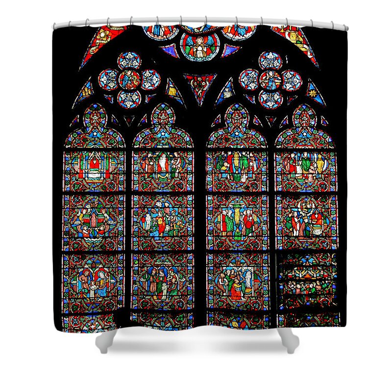 France Shower Curtain featuring the photograph Notre Dame stained glass and silhouette by Jenny Setchell