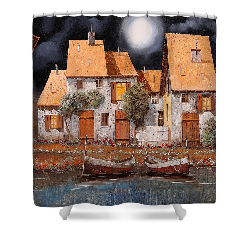 Houses Shower Curtain featuring the painting Notte Di Luna Piena by Guido Borelli