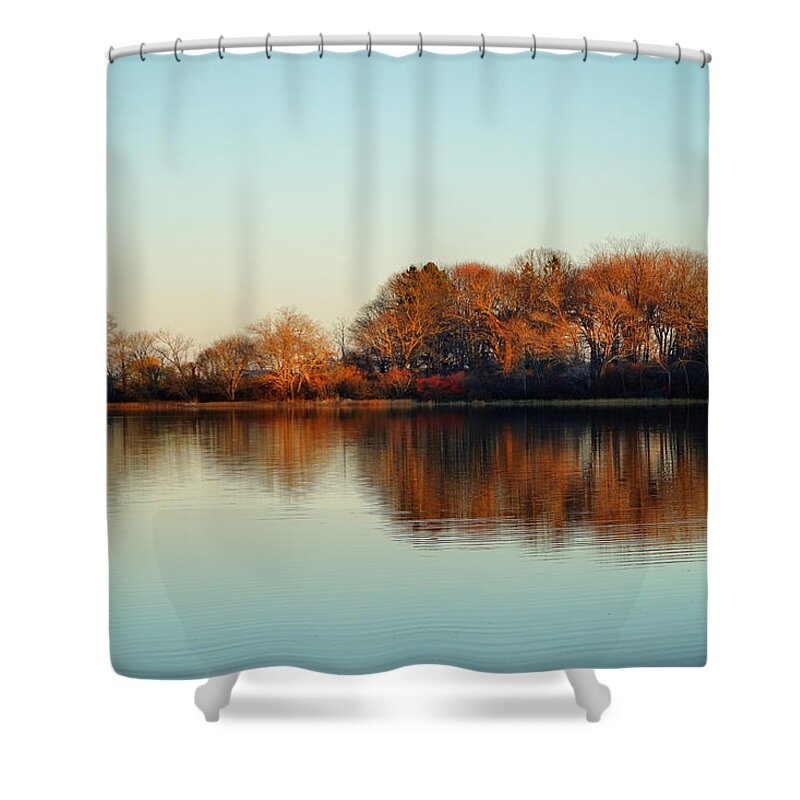 Landscape Shower Curtain featuring the photograph November Golden Reflections by Lilia S