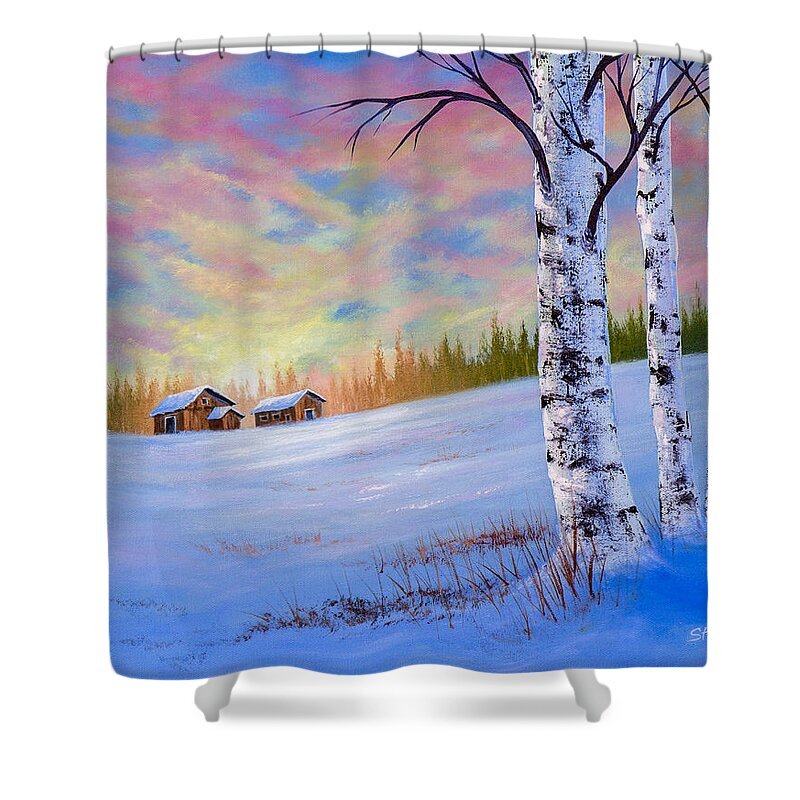 Barn Shower Curtain featuring the painting November Sunset by Chris Steele