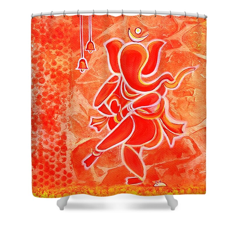 Ganesha Shower Curtain featuring the painting Nritya Ganesha- Dancing god by Manjiri Kanvinde
