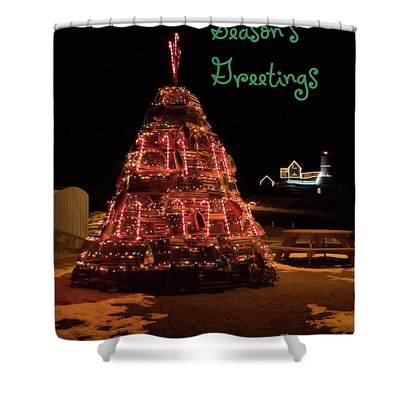 Nubble Light Shower Curtain featuring the photograph Nubble Light - Season's Greetings by Patrick Fennell
