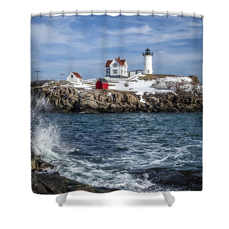 Lighthouse Shower Curtain featuring the photograph Nubble Lighthouse Winter by Gary Shepard