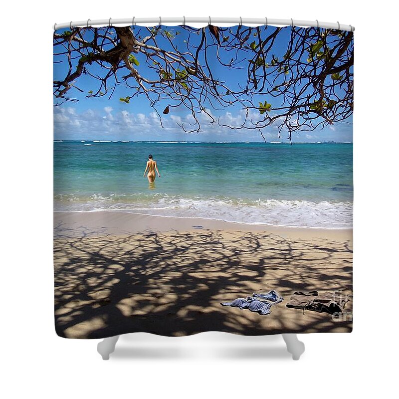 Nude Beach Hawaii Shower Curtain featuring the painting Nude Beach Hawaii by Carl Gouveia