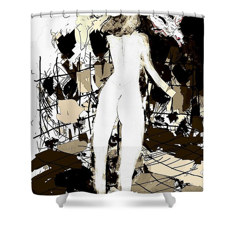 Smartphone Drawing Shower Curtain featuring the digital art Nude girl and the bird by Subrata Bose