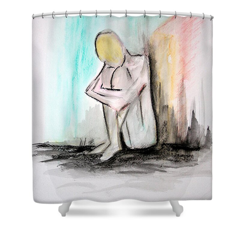 Sketch Class Paintings Shower Curtain featuring the painting Nude in watercolor 4 by Julie Lueders 