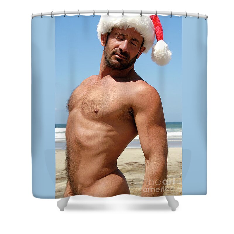 Male Naked Santa Shower Curtain featuring the photograph Nude Santa by Gunther Allen