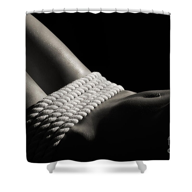 Nude Shower Curtain featuring the photograph Nude Woman Body and Ropes by Maxim Images Exquisite Prints