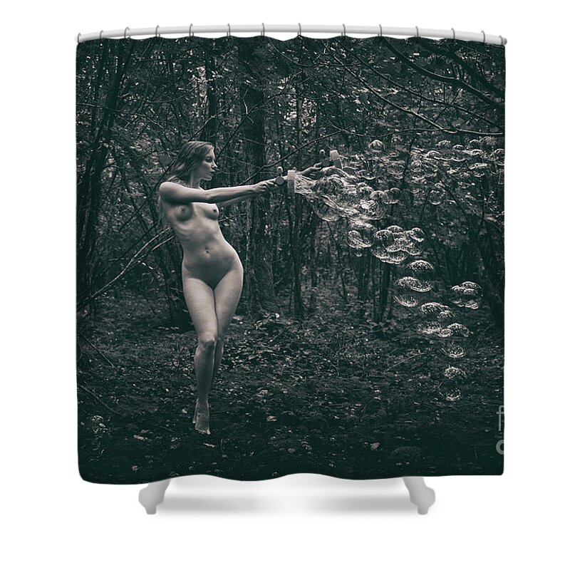 Woman Shower Curtain featuring the photograph Nude woman with lots of bubbles by Clayton Bastiani